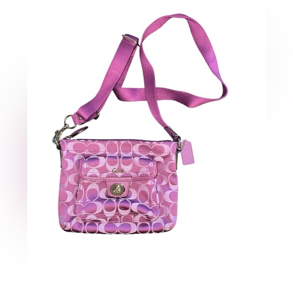 Coach Swingpack Crossbody Bag – Plum Signature Sateen with Coordinated Trim - Picture 3 of 9